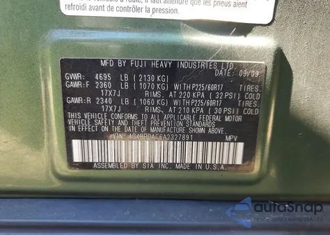 2010 Subaru Outback 3.6R from USA, damaged, VIN 4S4BRDAC6A2327891